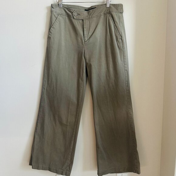 Calvin Klein Wide Leg Olive Green Cotton Trousers Size 10 Casual Classic Work - Picture 1 of 6